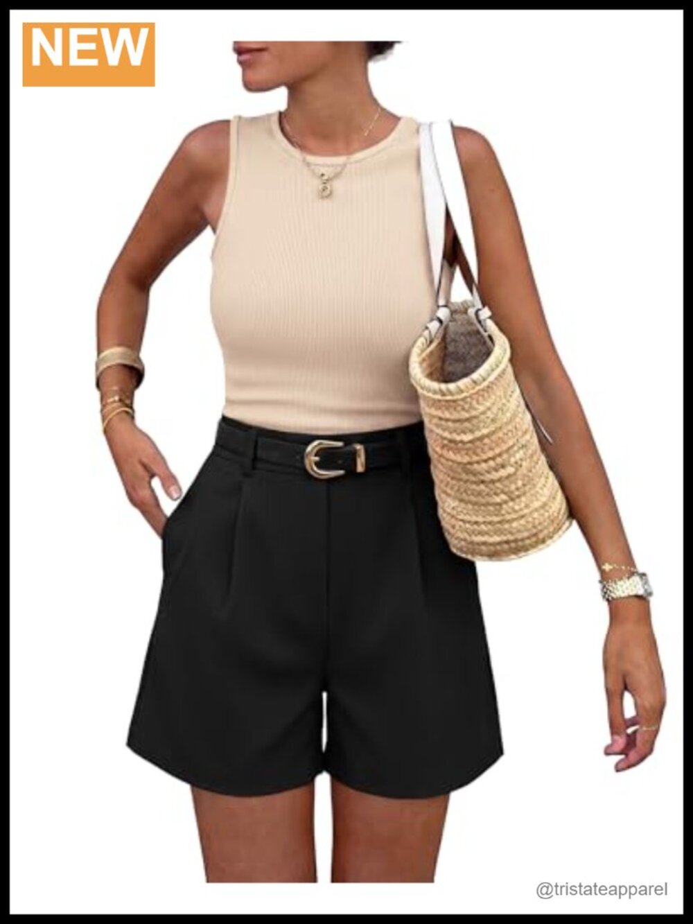Women's Summer 2 Piece Outfit Sleeveless Knit Top & High Waist Shorts Set